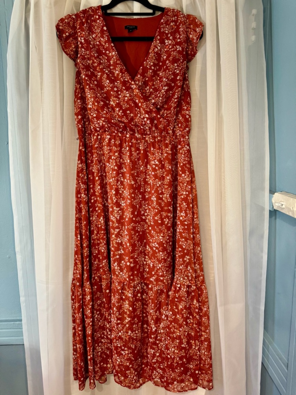 Ann Taylor Rust Red Floral Wrap Maxi Dress